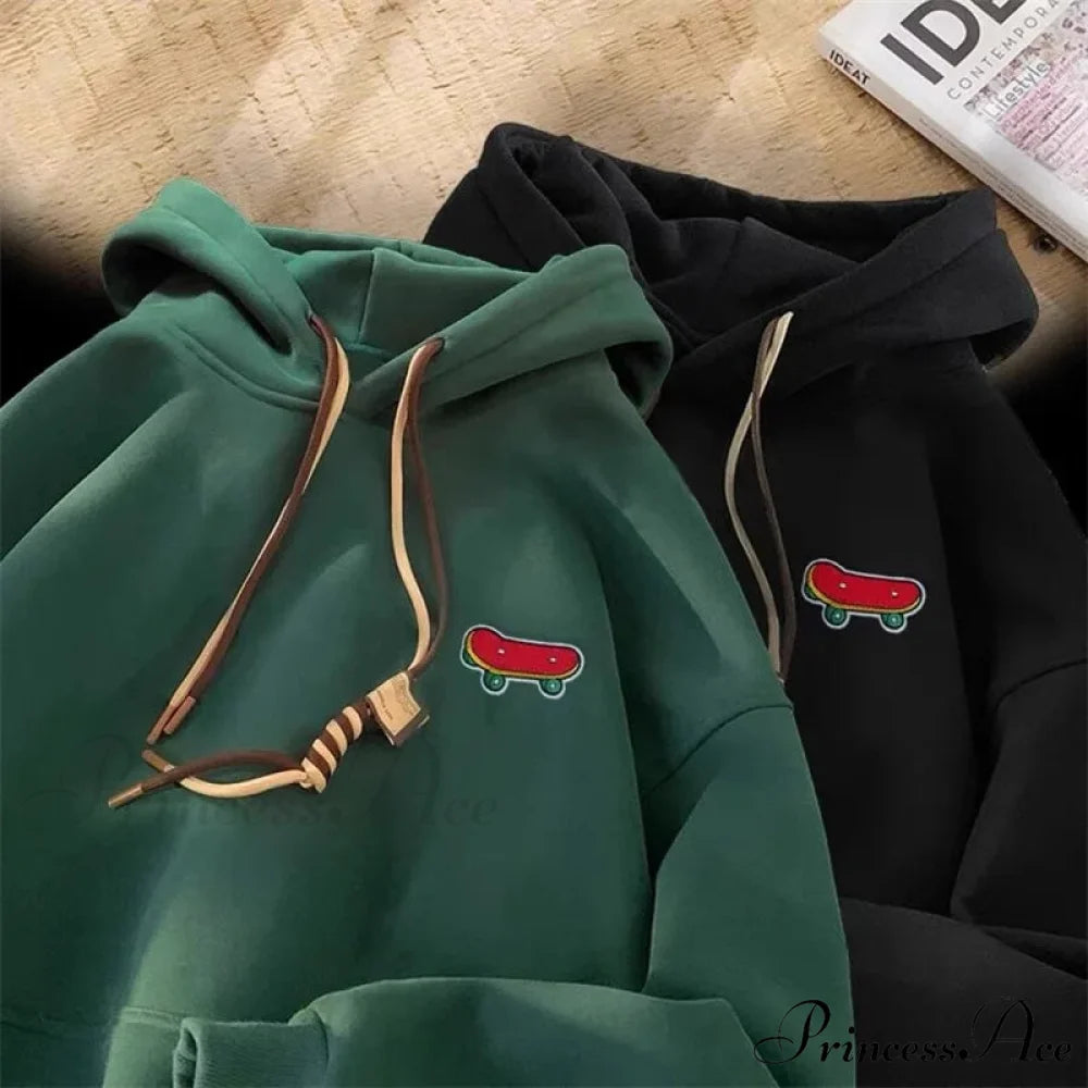 Cute Skateboard Graphic Cotton Fleece Hoodie hoodies-241228