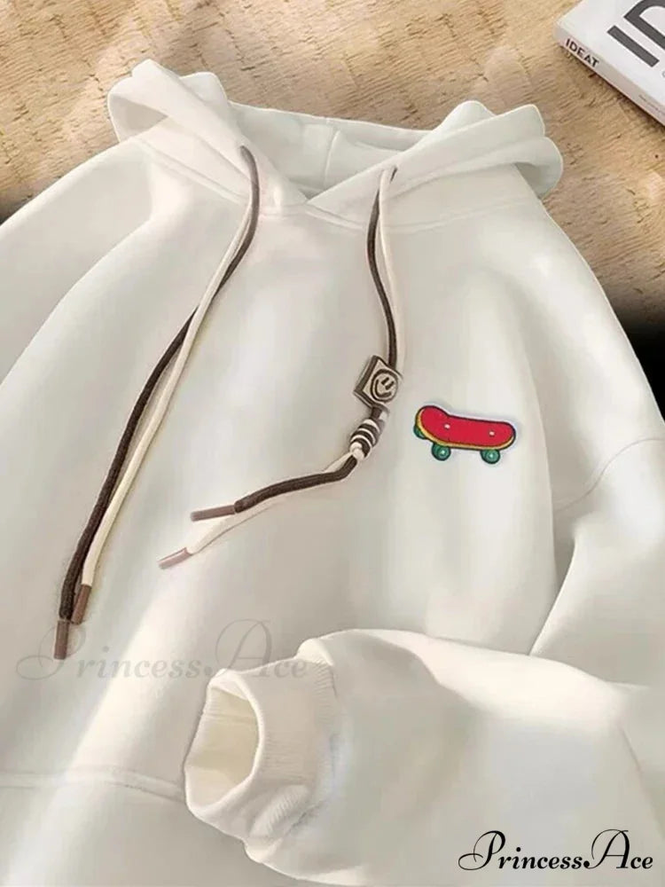 Cute Skateboard Graphic Cotton Fleece Hoodie WHITE / M(40-45KG) hoodies-241228