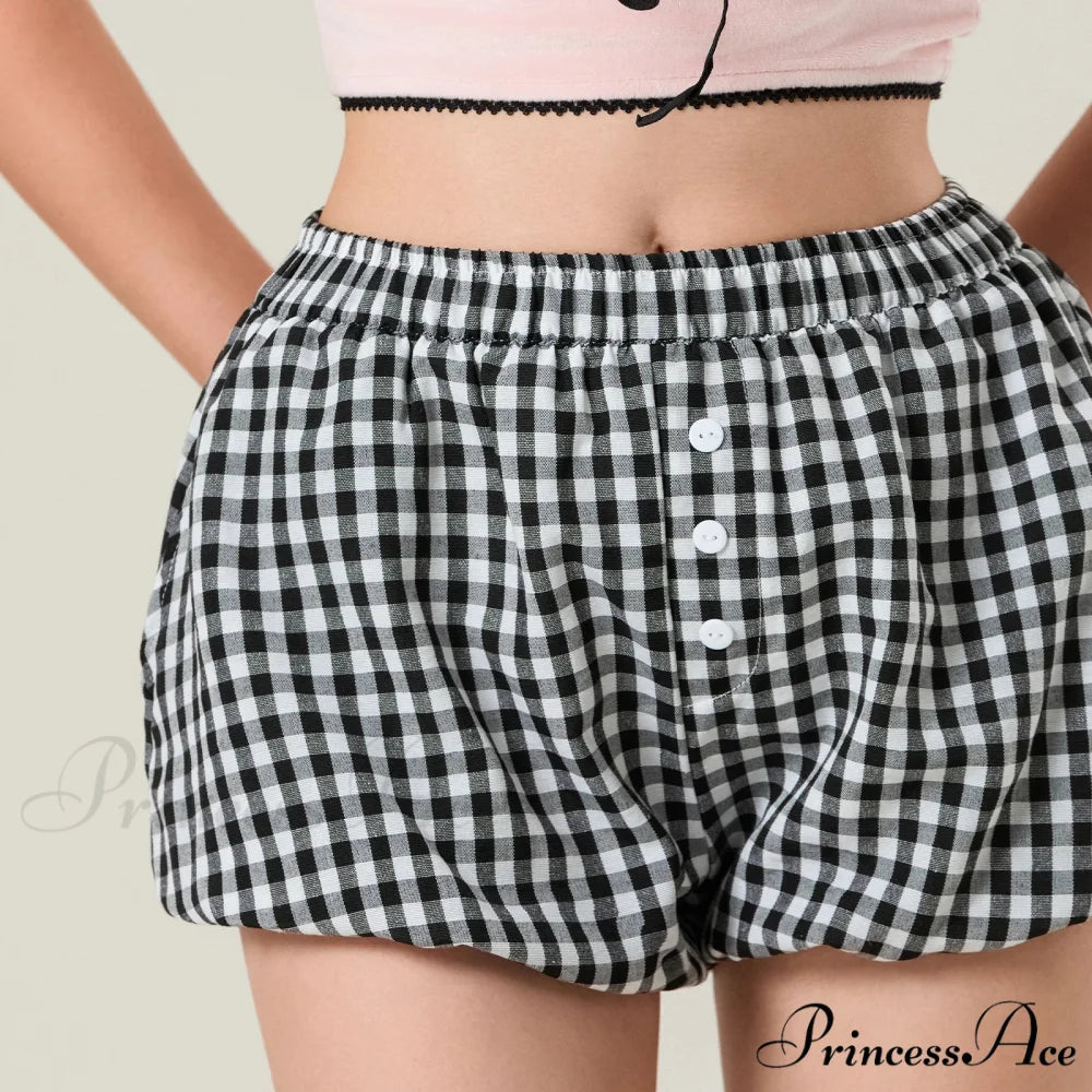 Cute Tartan Pumpkin Lounge Short Black / S short-250223