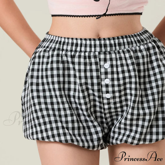 Cute Tartan Pumpkin Lounge Short Black / S short-250223