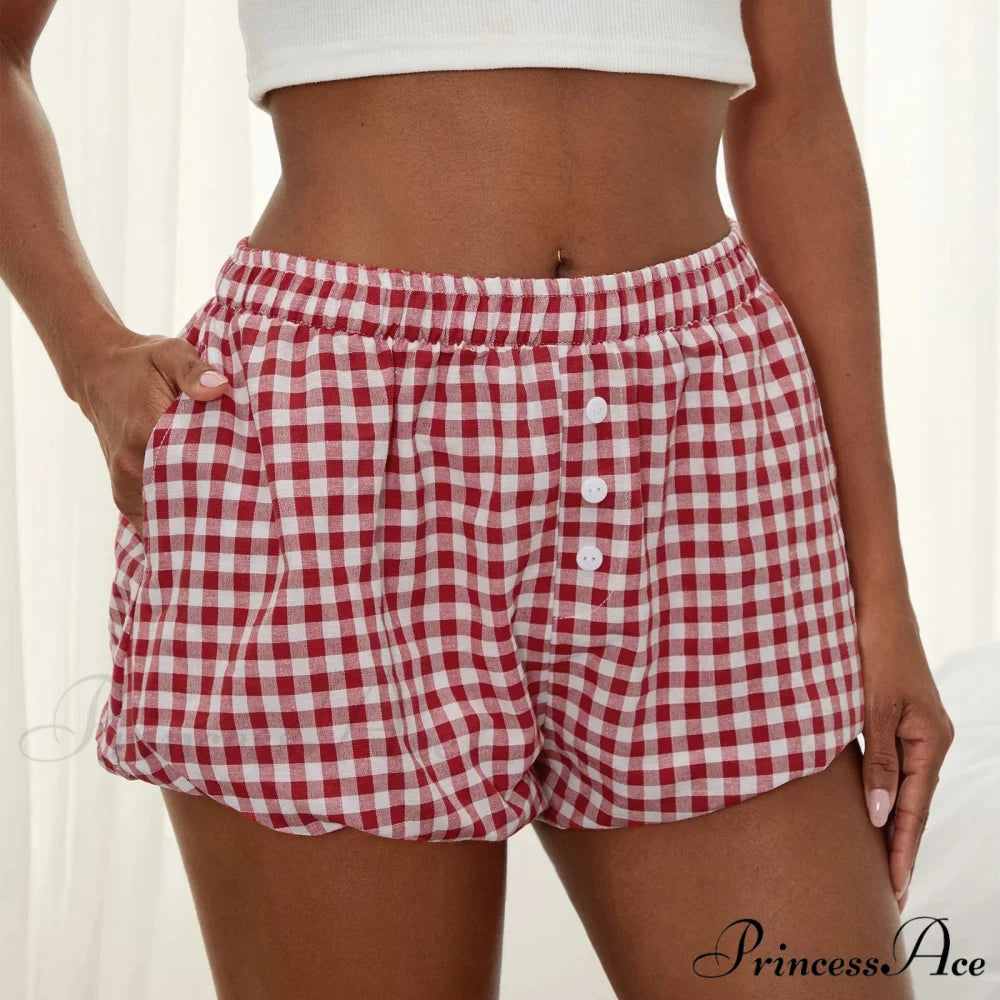 Cute Tartan Pumpkin Lounge Short Red / S short-250223