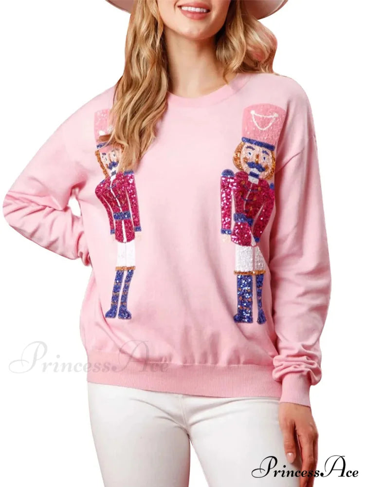 Cute Ugly Sequin Graphic Nutcracker Holiday Christmas Hoodie MULTI / S Christmas Hoodies-L