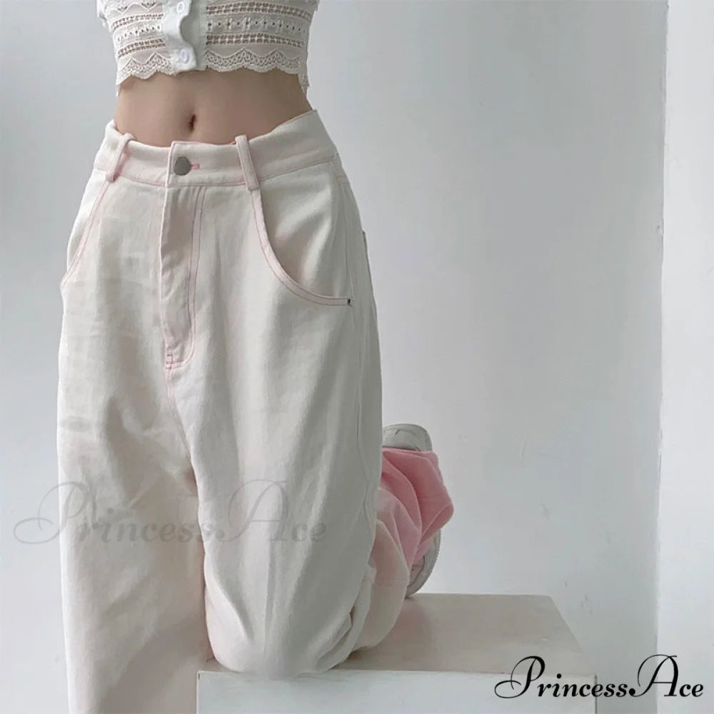 Cutie Girl Pink White Pencil Jeans