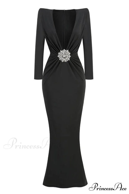 Cutout Crepe Stylish V-Neck Dress XS / Black