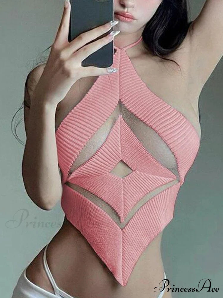 Cutout Front Cross Halter Neck Classic Ruched Bodycon Mini Dress - Gray Pink / S