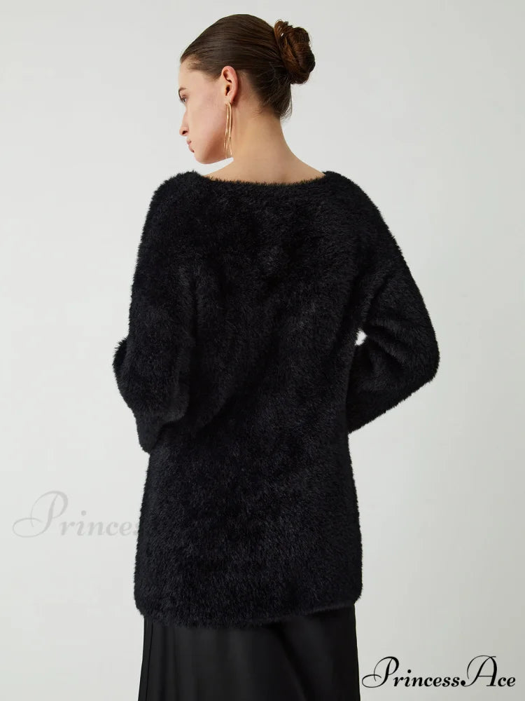 Cutout Fuzzy Graceful Knit Top