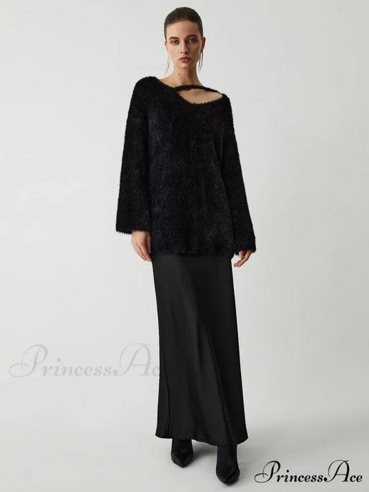 Cutout Fuzzy Graceful Knit Top