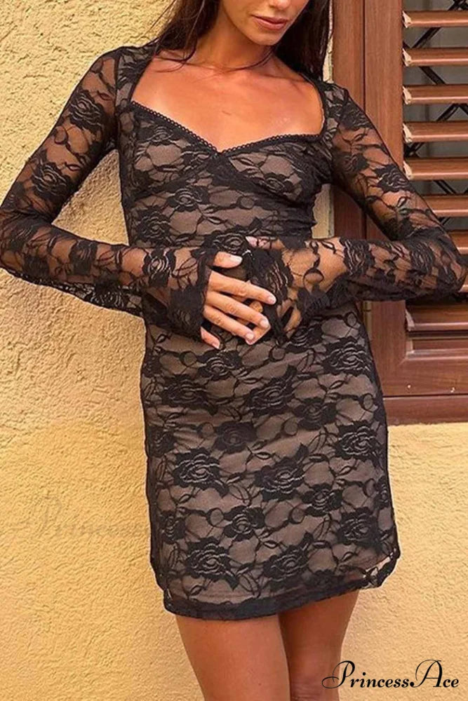 Cutout Lace Long Sleeve Mini Dress