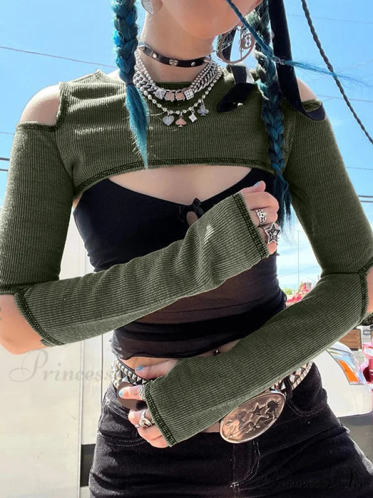 Cutout Long Sleeve Trendy Knit Midi Dress Green / S