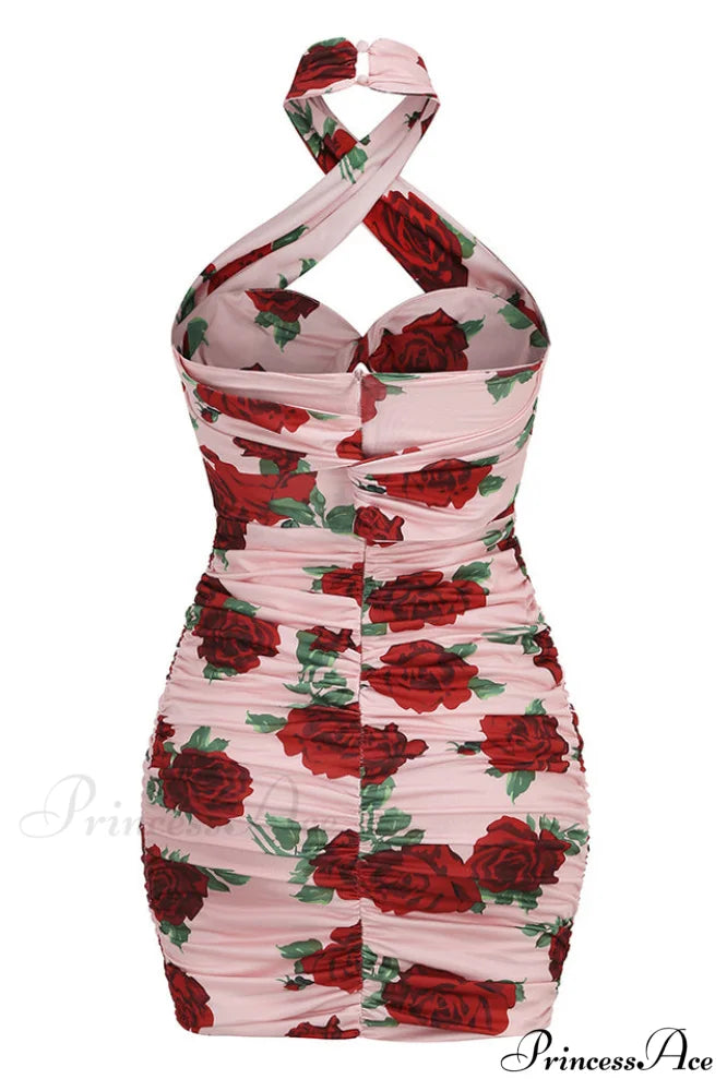 Cutout Ruched Floral Charming Jersey Mini Dress