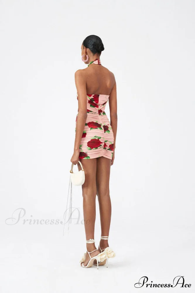 Cutout Ruched Floral Charming Jersey Mini Dress