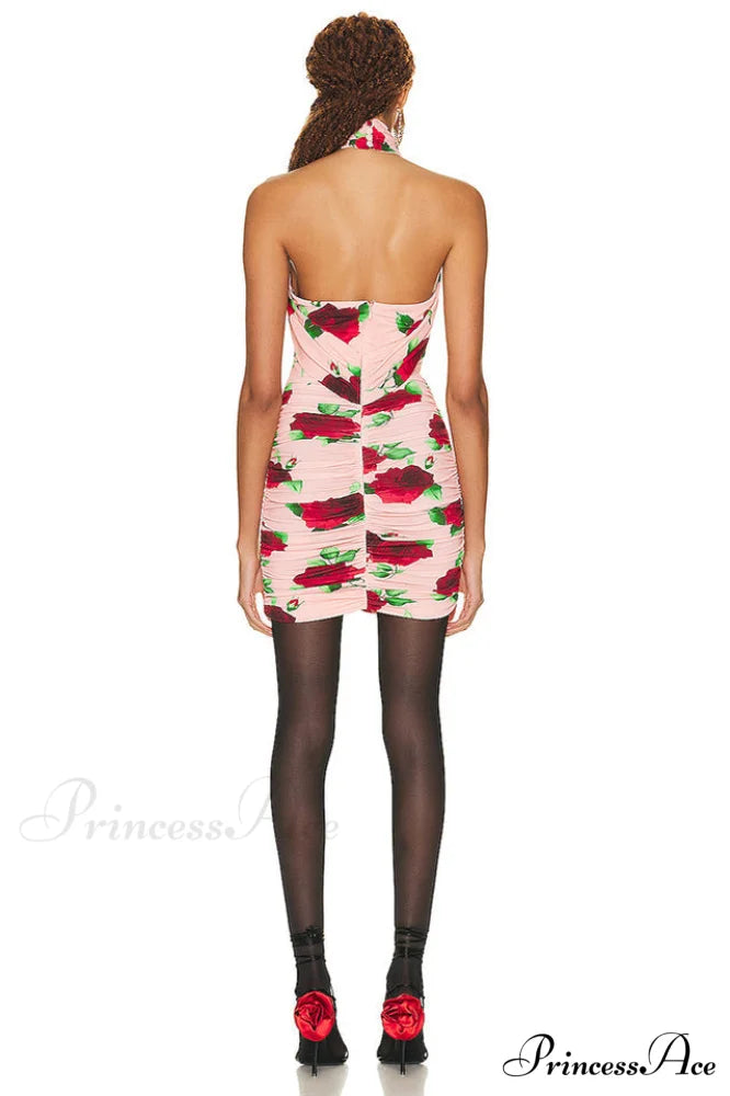 Cutout Ruched Floral Charming Jersey Mini Dress