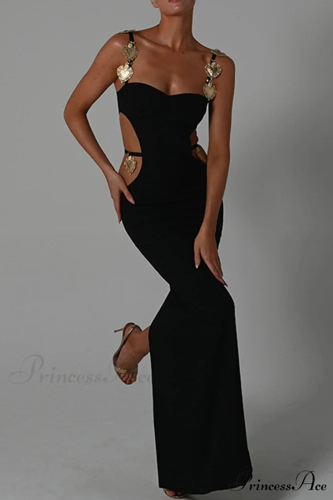Cutout Slit Back Cami Dress with Contrast Detail Black / M