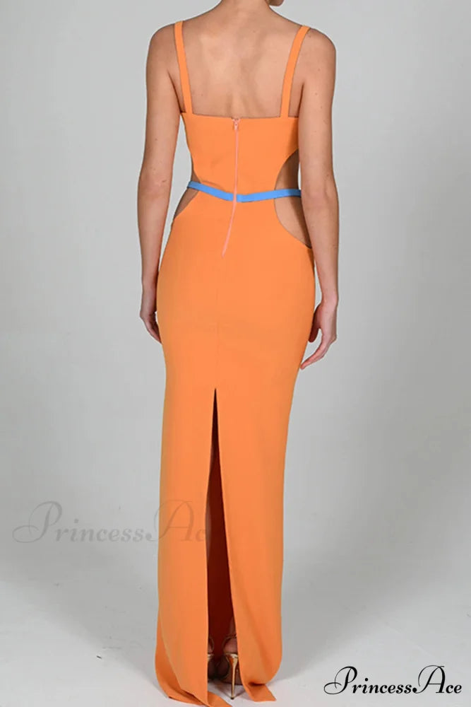 Cutout Slit Back Cami Dress with Contrast Detail Orange / L