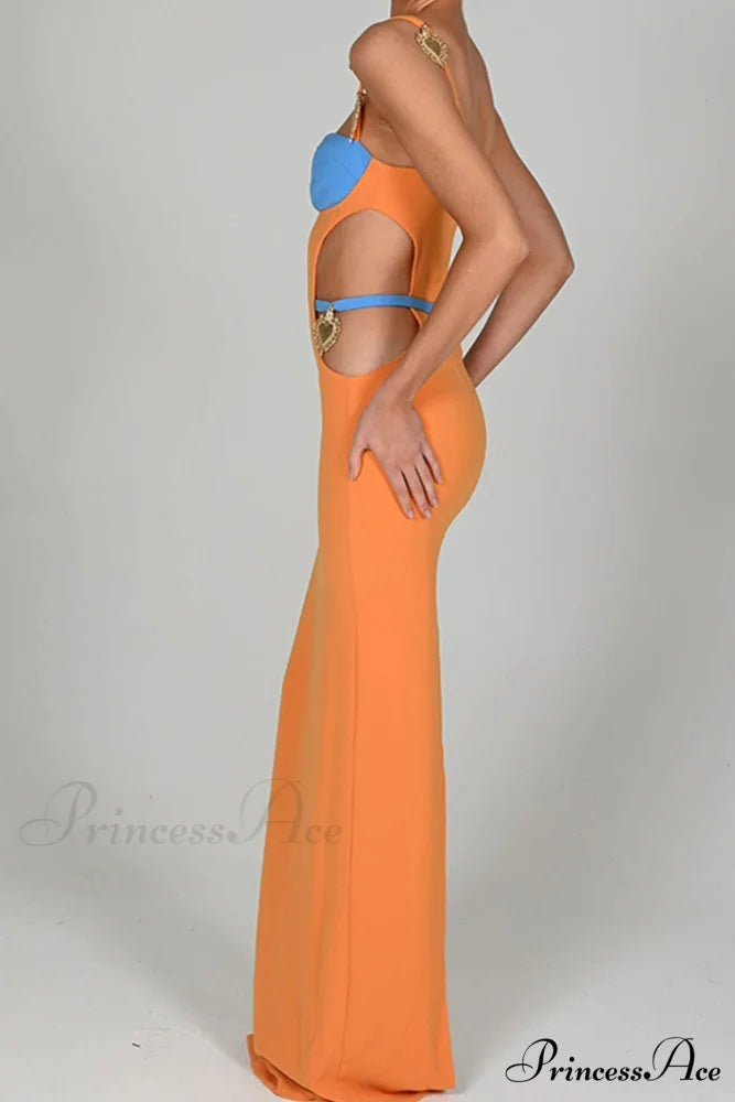 Cutout Slit Back Cami Dress with Contrast Detail Orange / M