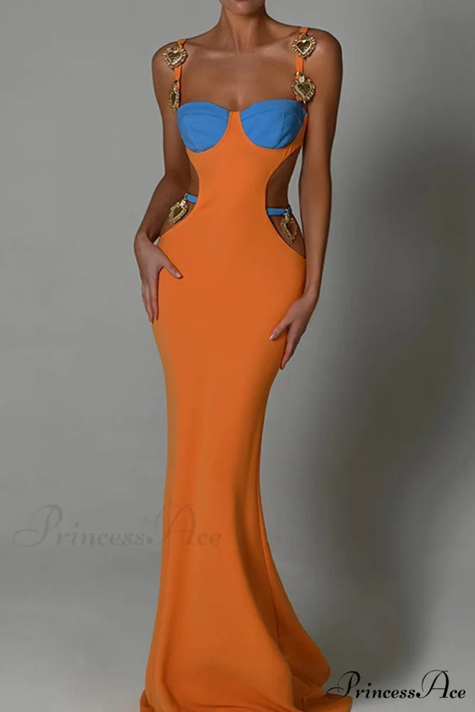 Cutout Slit Back Cami Dress with Contrast Detail Orange / S