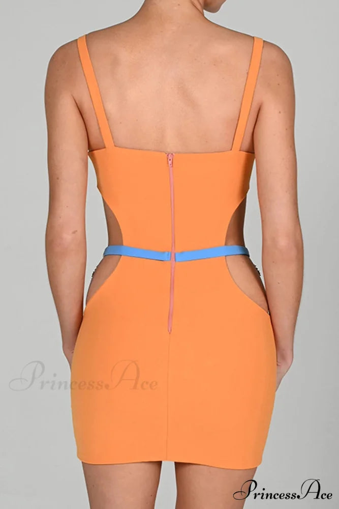 Cutout Slit Back Cami Mini Dress with Contrast Orange / L