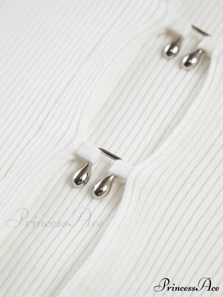 Cutout Split Beads Trendy Detail Ribbed Knit Top