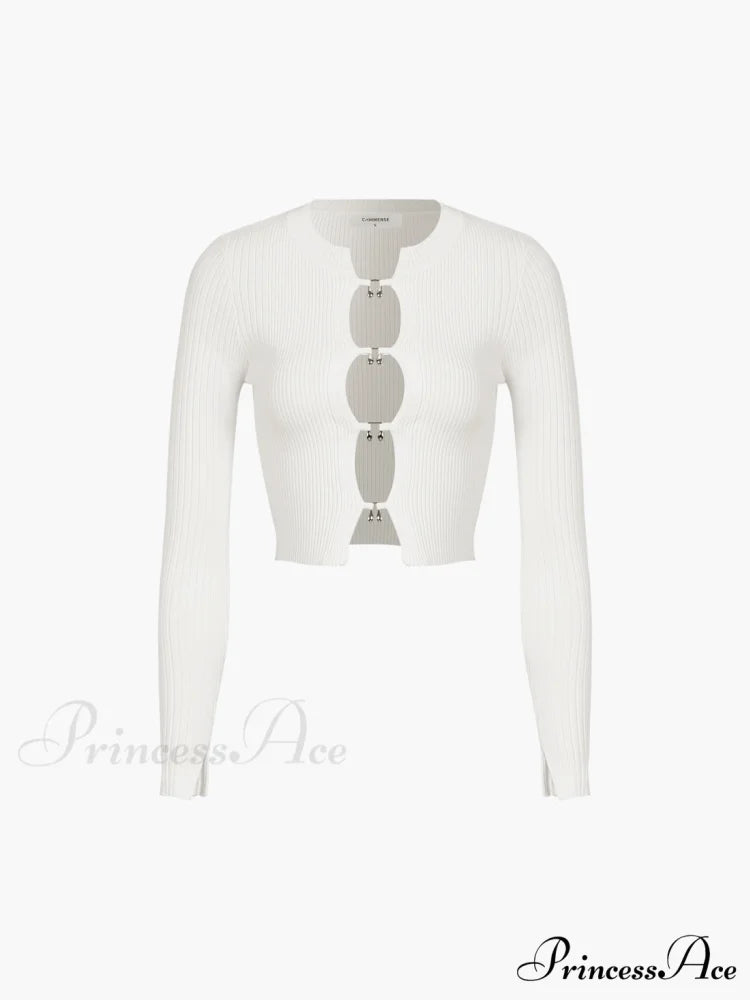 Cutout Split Beads Trendy Detail Ribbed Knit Top