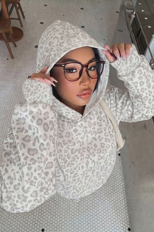 Leopard Print Pullover Street Hoodie