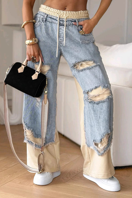 Patchwork Distressed Denim Jeans