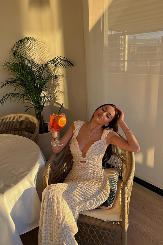 Lace Up V-Neck Backless Boho Dress