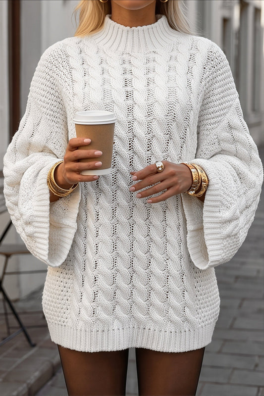 Chunky Mock Neck Cable Knit Sweater