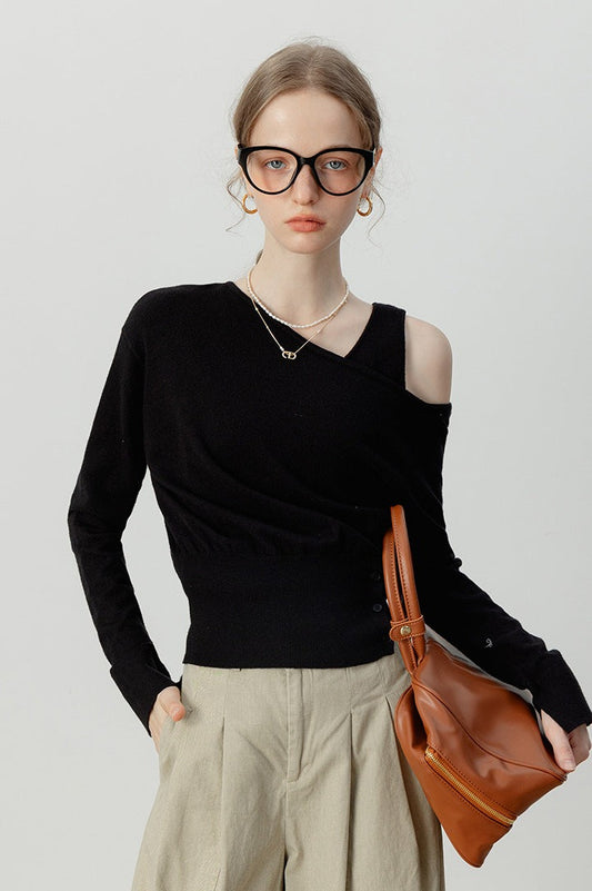 Asymmetric Neckline Elegant Knit Top