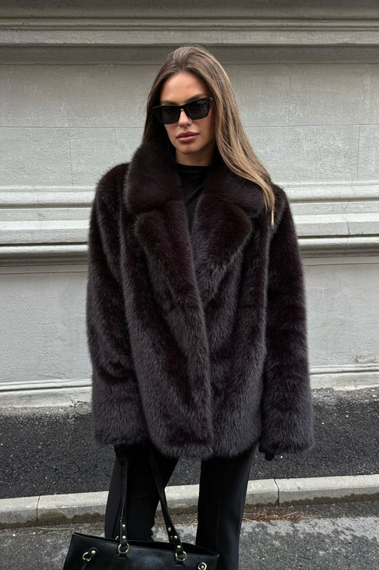 Faux Fox Fur Collar Blazer Coat
