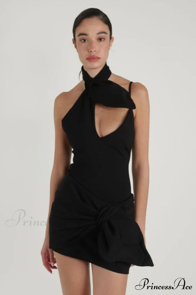 Daiki Black Stylish Mini Dress