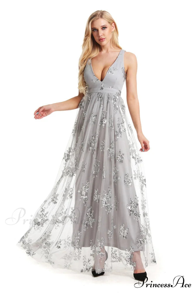 Daisy Pleated Stylish Tulle Formal Dress GREY / XS