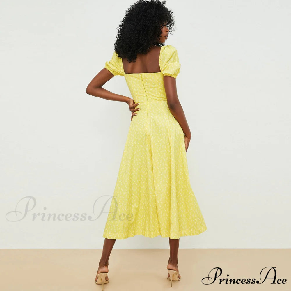 Daisy Printed Floss Strap Tied Classic Bustier Slip Maxi Dress - Blue L / Dark Yellow