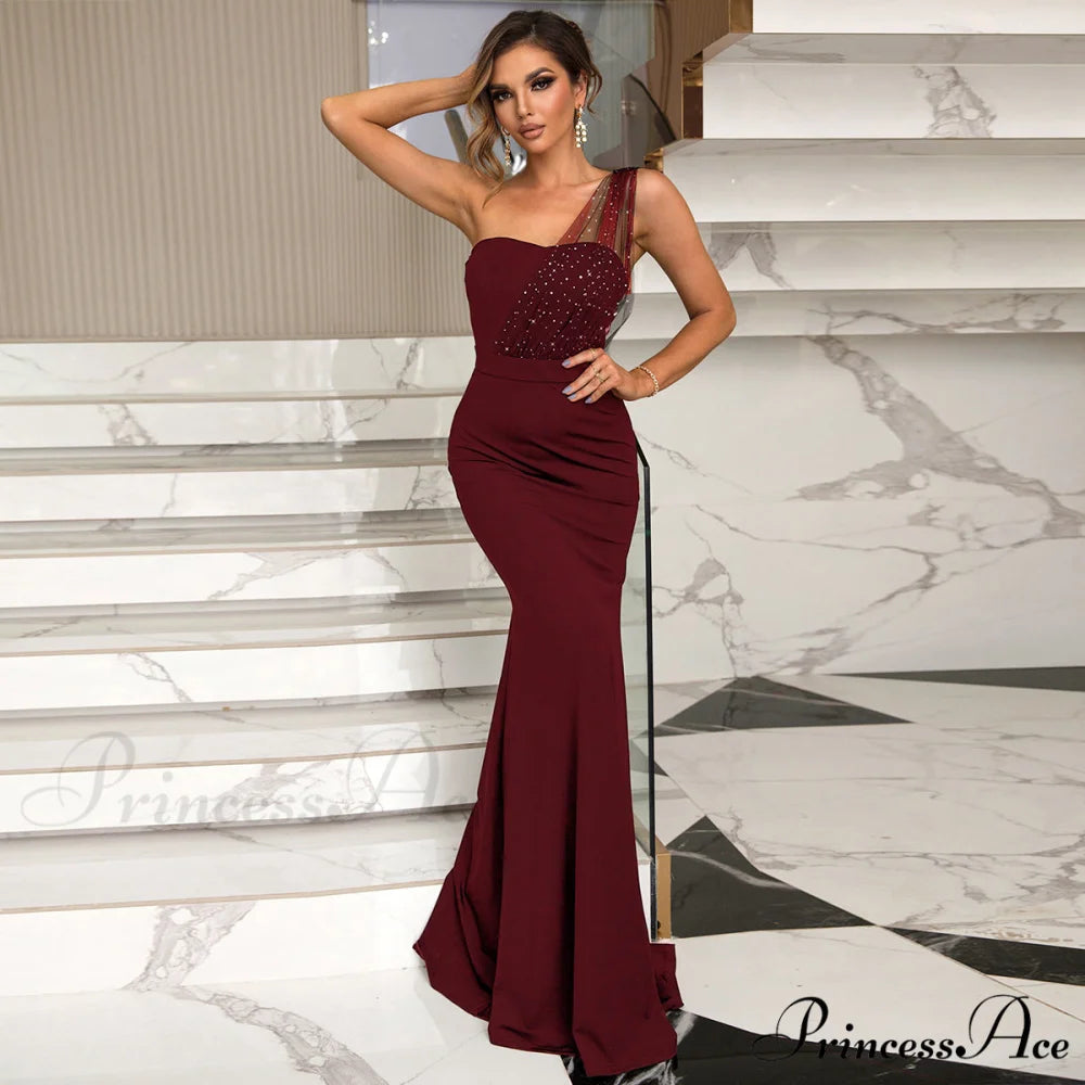 Dakota Formal One Charming Shoulder Swiss Dot Dress Claret / XS