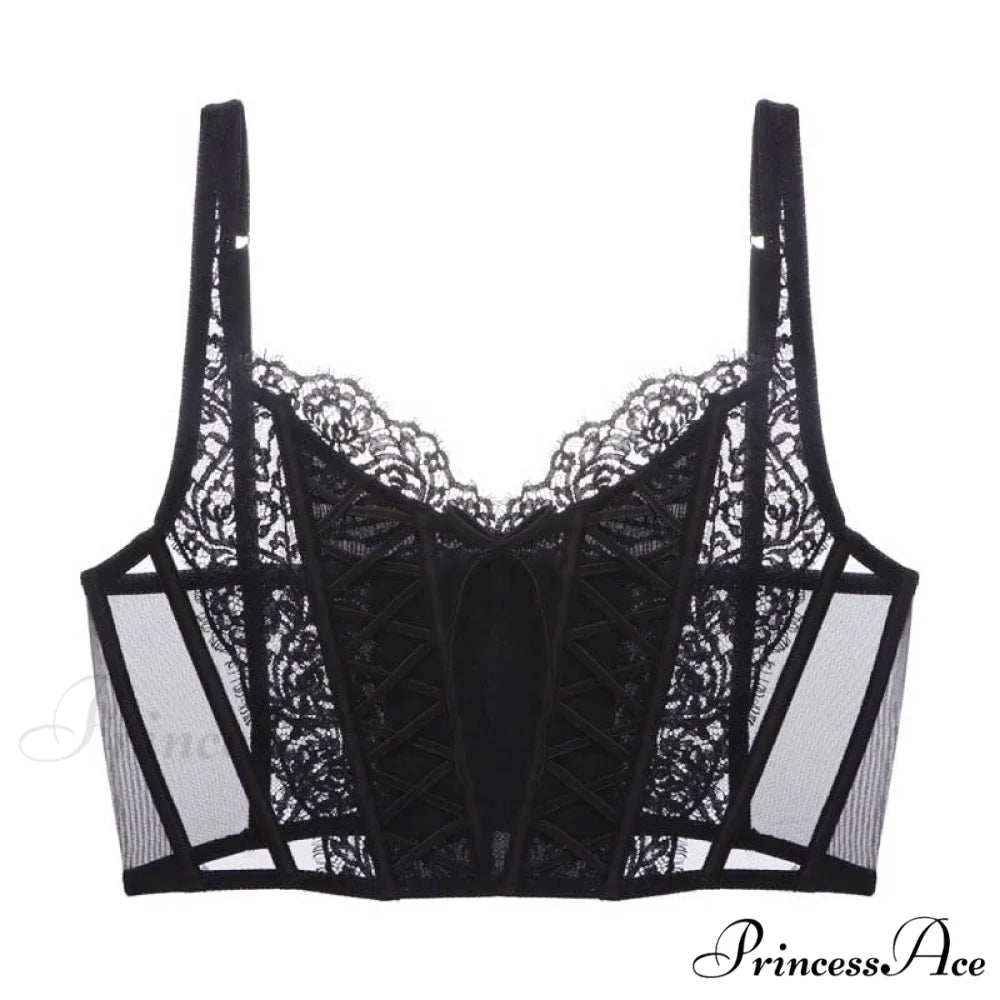 Daliah Mesh Stylish Lace Corset Top Black / S(32)