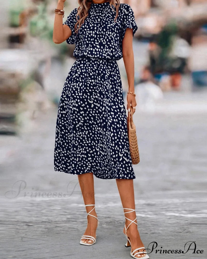 Dalmatian Print Dress with Short Sleeves