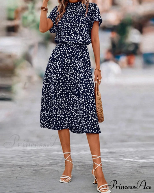 Dalmatian Print Dress with Short Sleeves