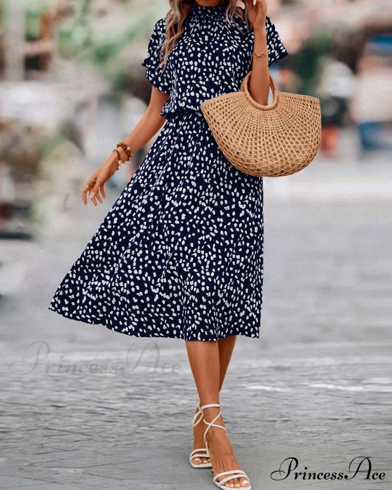 Dalmatian Print Dress with Short Sleeves