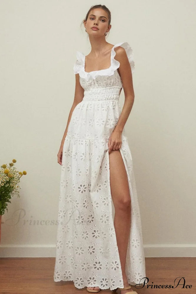 Danielle Eyelet Stylish Maxi Dress XS / White