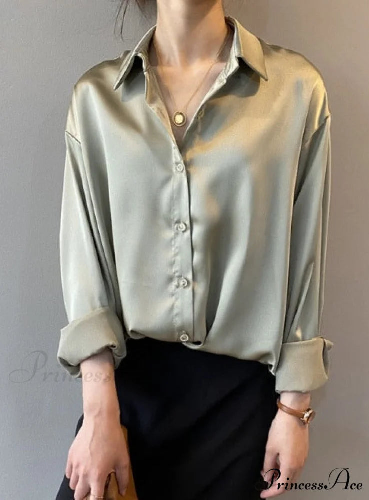 Daria Satin Blouse S / Green