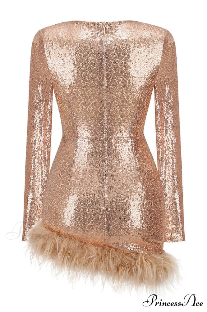 Daria Sequin Stylish Feather Mini Dress