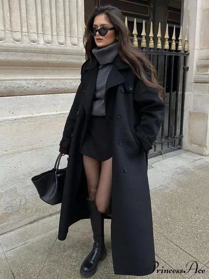 Dark Belted Woolen Overcoat coats-241228