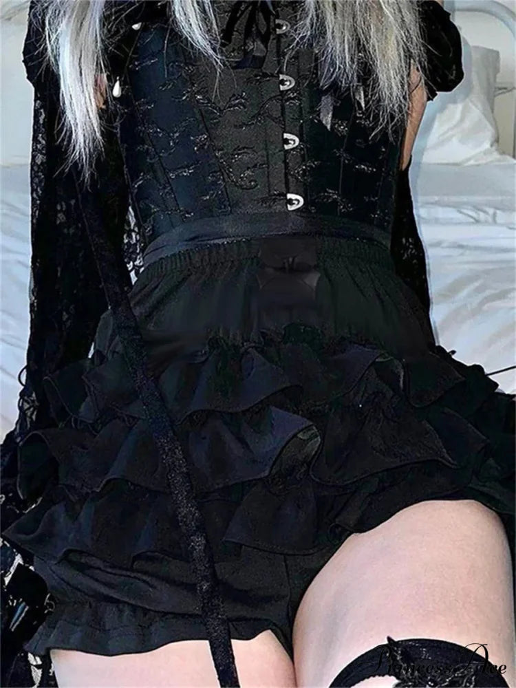 Dark Black Tiered Bloomer Short short-250223