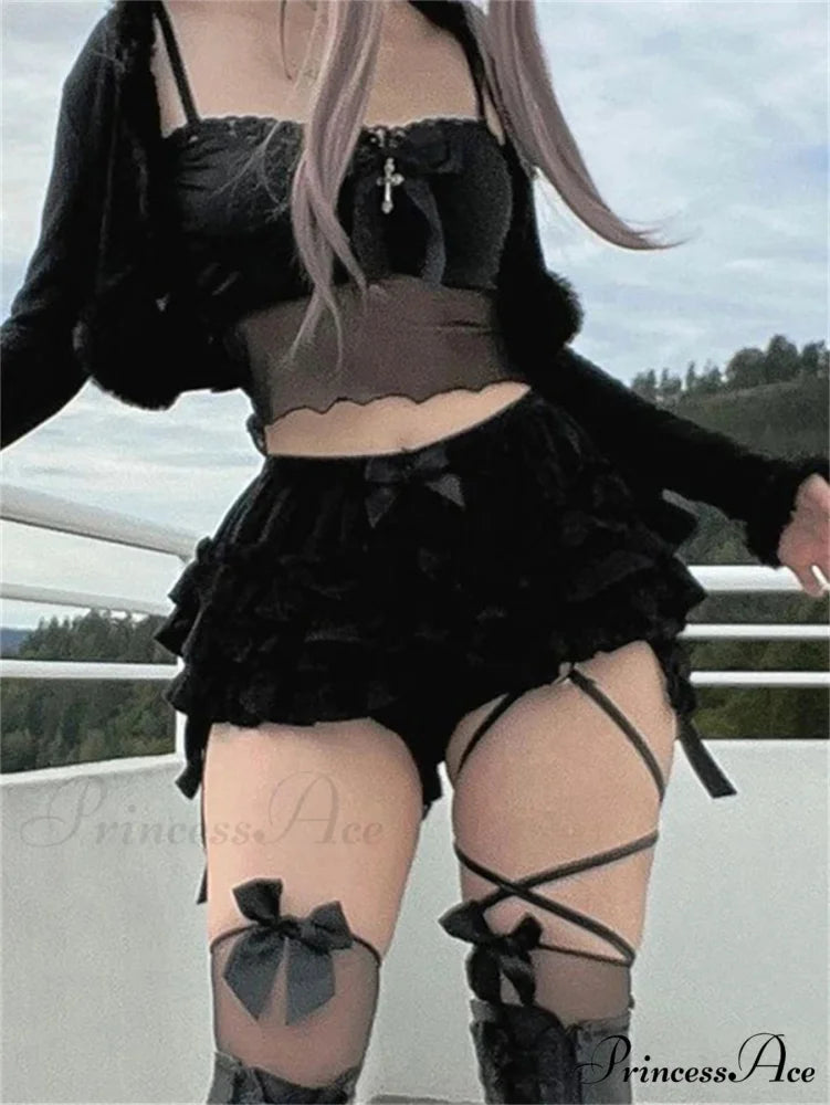 Dark Black Tiered Bloomer Short short-250223