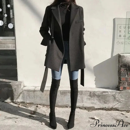 Dark Blazer Wool Mixture Lace-Up Overcoat overcoats-241228