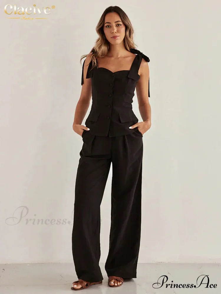 Dark Cotton Sleek Sleeveless Workplace Two Piece Set Black / S officetwopieceset-250223