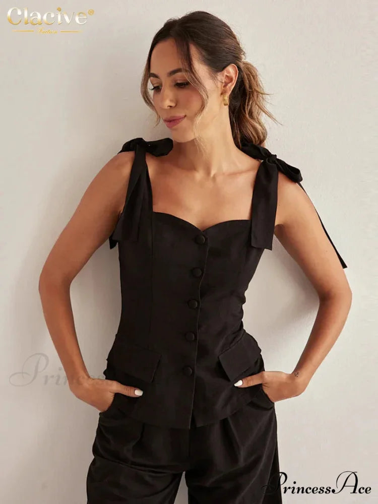 Dark Cotton Sleek Sleeveless Workplace Two Piece Set officetwopieceset-250223