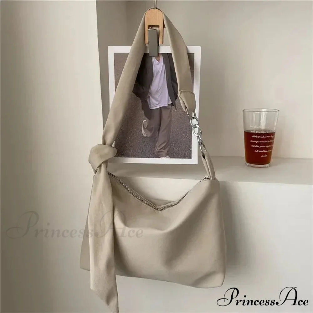 Dark Crossbody Shoulder Bag with Chain Beige shoulder-250126