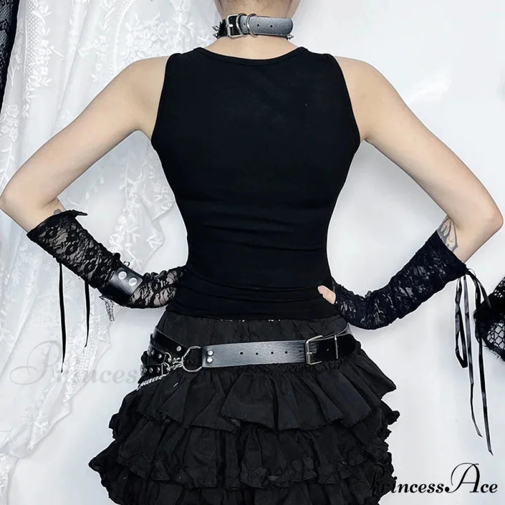 Dark Cut Out Sexy Grunge Punk Mall Gothic Splice Lace Techwear Bodycon Crop Top