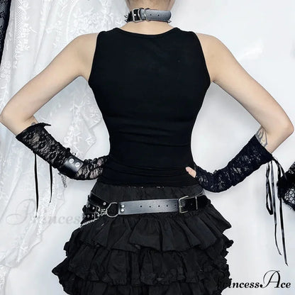 Dark Cut Out Sexy Grunge Punk Mall Gothic Splice Lace Techwear Bodycon Crop Top