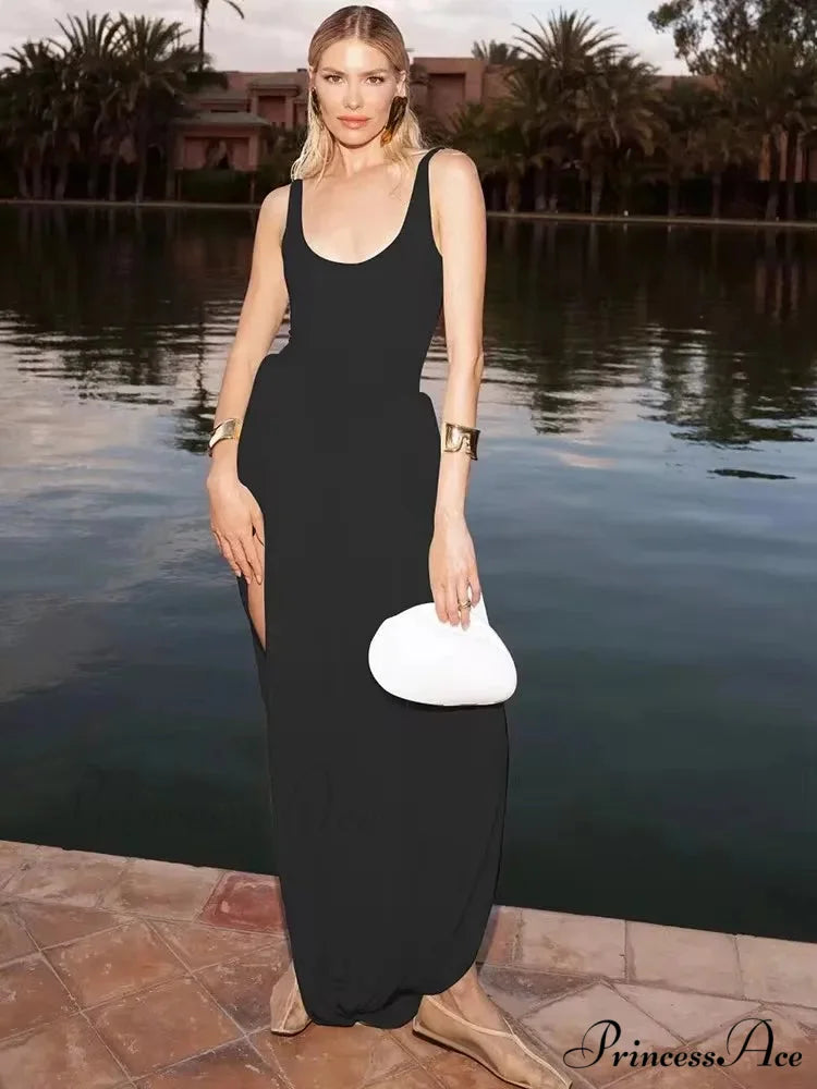 Dark Elevated Opening Maxi Holiday Dress vacationdress-250223